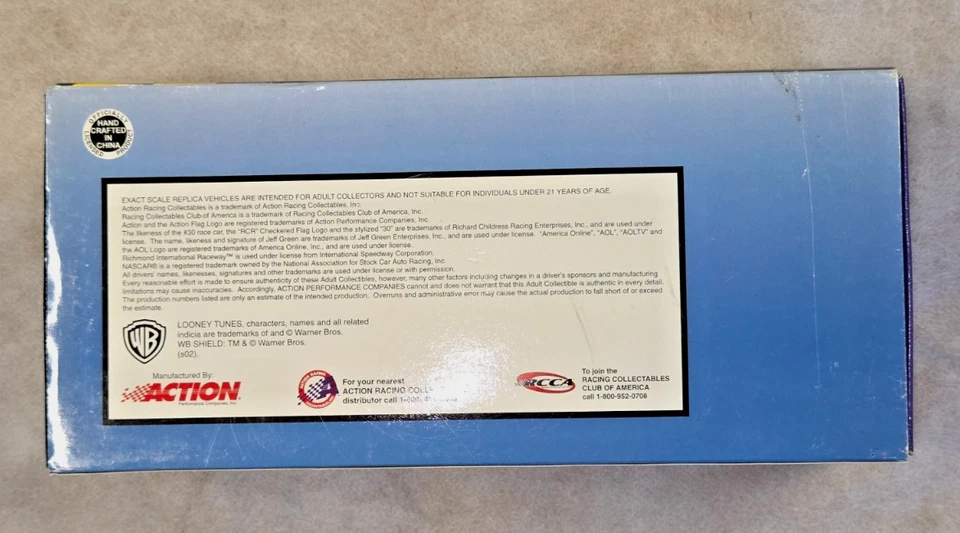 Chevy 2002 1:24 diecast firmado por diecast raro acción híbrida #30 AOL/Looney Tunes, sin certificado de autenticidad Foto 3 de 4