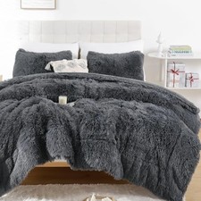 Fluffy Size Comforter Set, Faux Fur Comforter Set, Luxury Fuzzy Full Dark Grey