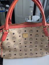 MCM Damen Leder Henkeltasche Beige/Orange Log...