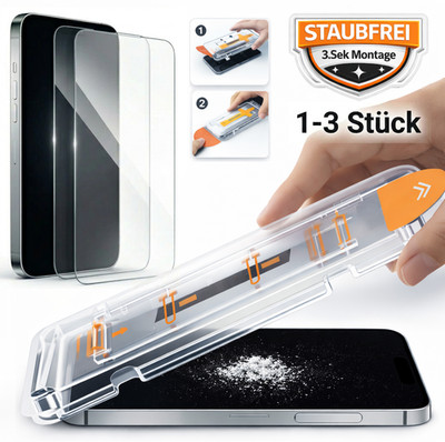 1 3x SCHUTZGLAS FÜR IPHONE 13 14 15 16 17 PRO MAX PANZERFOLIE + ANBRINGHILFE 