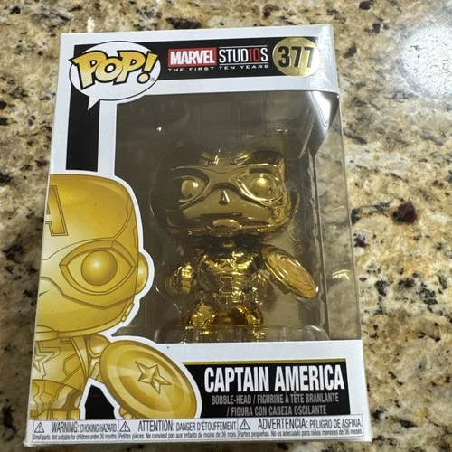 Funko Pop! Marvel Gold CAPTAIN AMERICA #377 Vinyl BOBBLEHEAD Figure New In Box