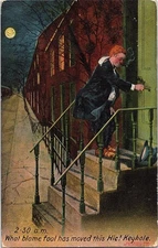 "2:30am Who Moved The Hic Keyhole" 1910s Vintage Bamforth Comic Postcard