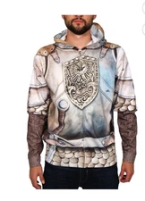 Faux Real Men's XXL Knight Hoodie Halloween Mask Shirt Costume
