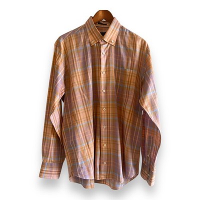Calder Carmel Limited Edition Plaid Button Down Shirt Orange Blue Cotton Large