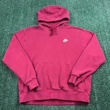 Nike Sportswear Hoodie Men's Large Burgundy Club Side Swoosh Pullover Sweatshirt