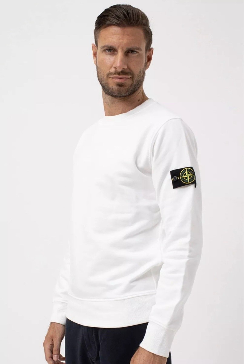 $350 NWT Stone Island Felpa Sweatshirt Large White Logo Patch Mens Crew neck