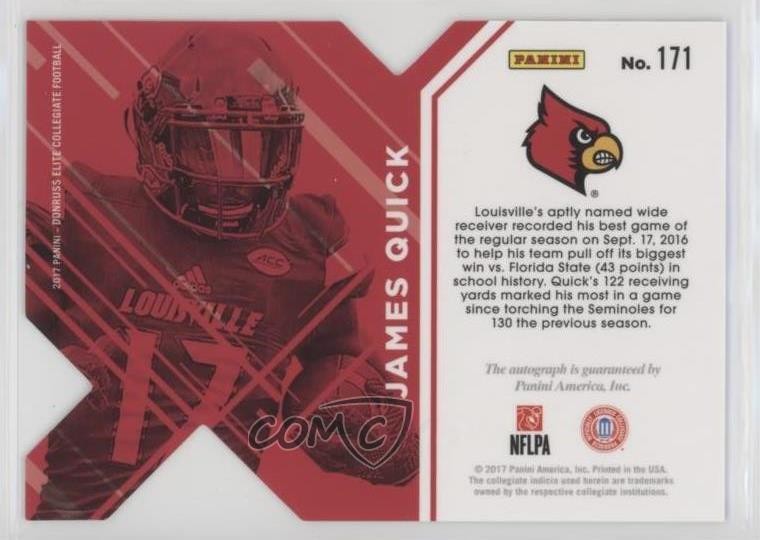 2017 Elite Draft Picks Status Orange Die-Cut James Quick #171 Rookie Auto RC 1u6