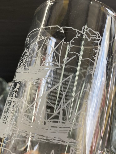 5 NAUTICAL ETCHED GLASSES Christopher Columbus Expedition Mug Santa Maria Glass - Picture 7 of 7