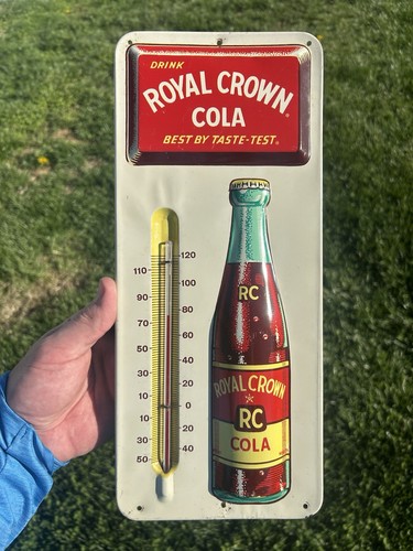 Original Royal Crown Cola RC Embossed Painted Metal Thermometer Sign