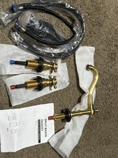 8 in. Widespread Double Handle Mid Arc Bathroom Faucet with Drain Antique Brass