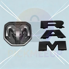 2PCS Set Matte Black Grille Tailgate Front Rear 3D Emblem Fit Ram 1500 2019-2023