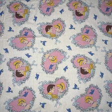 Vintage Disney Cinderella Prince Charming Heart Twin Bed Flat Sheet RARE 91x66”