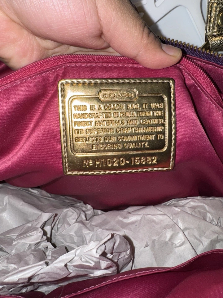 Bolso de Hombro COACH Tartán Cuadros Caqui Marrón Púrpura Amapola Pop C'S  Foto 4 de 4