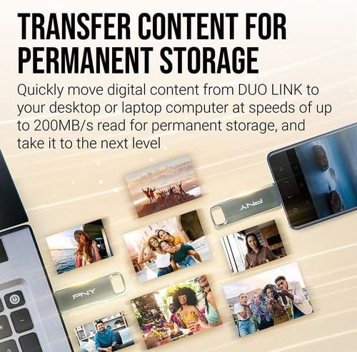 PNY 128GB DUO LINK USB 3.2 Type-C Dual Flash Drive for Android Devices and Compu - 第 3/10 張圖片