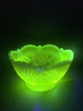 Antique Davidson's Yellow Pearline Glass Uranuim 'Lords and Ladies' Bowl  c1896