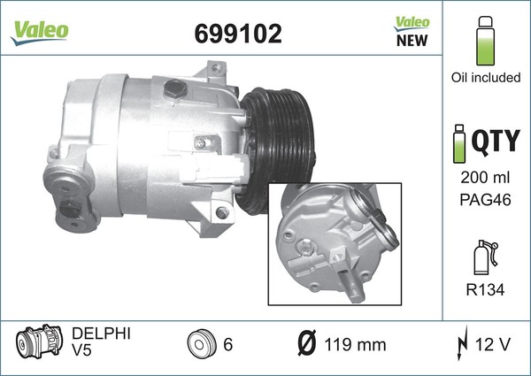 Klimakompressor FÜR Opel Astra G Caravan (T98) - Valeo 699102-image