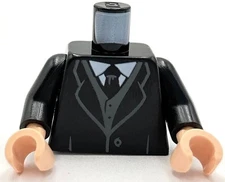 Lego New Black Torso Coat and Tie White Shirt Dark Bluish Gray Vest Part
