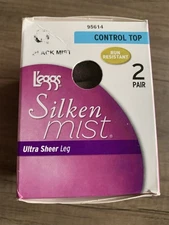 L'eggs Silken Mist Ultra Sheer Leg Q Black Mist Control Top 2 Pair Pantyhose