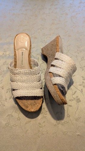 Dana Buchman Mujer Sandalias Cuña Blanco Tejido Tacón Corcho, Talla 10M - Imagen 4 de 5