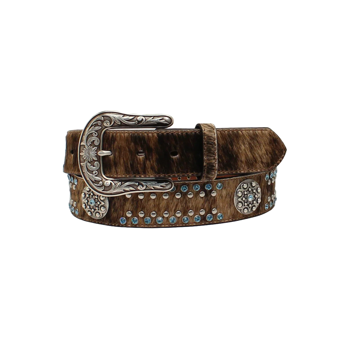 Nocona Belt Womens Brown Leather Silver Rhinestones Studs Western Sz L 44in NOCONA Brown Silver Rhinestone Studded Leather Western  main image 4
