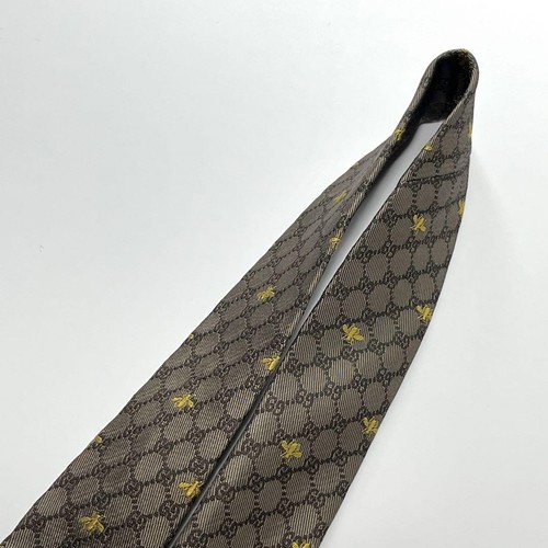 GUCCI Necktie Narrow tie GG pattern bee logogram Gold - Picture 6 of 7