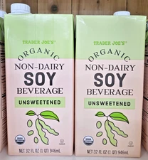 Trader Joe's Organic Non-Dairy SOY Beverage Unsweetened 32fl oz (2 Cartons)