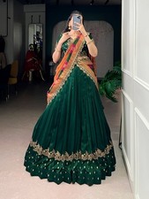 Indian Wedding Lehenga Choli Vichitra Silk Embroidered Bridal Outfit