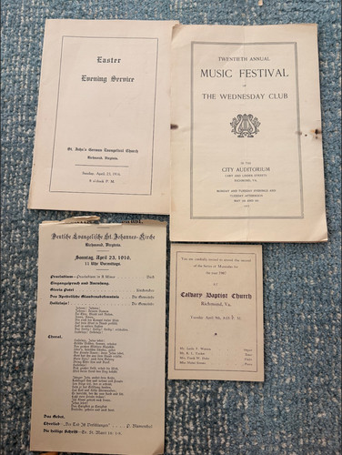 VINTAGE! 1900's Richmond Church Pamphlets