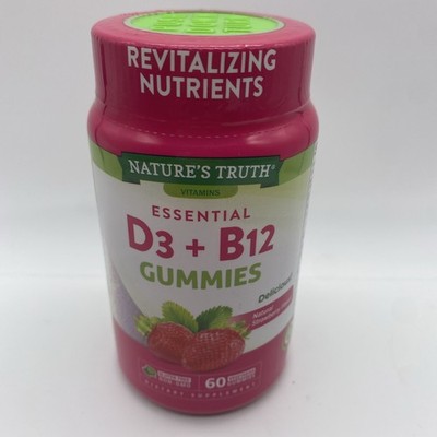Natures Truth Revitalizing D3 + B12  Strawberry 60 Vegetarian Gummies EXP 1/2027