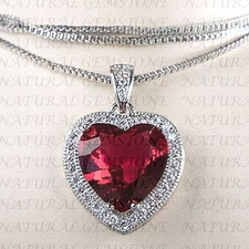 5.50Crt Heart Shape Natural Red Ruby and Diamond Pendant 18K White Gold Plated