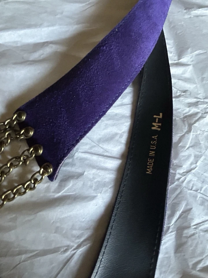 Cinturón De Colección Multicapa Metal Cadena Púrpura Gamuza Años 80 Glam Punk Hecho en EE. UU. Foto 3 de 4