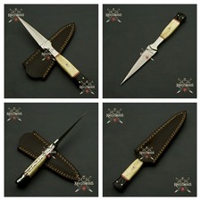 Handmade Custom Steel Dagger Sharp Blade with Bone Handle  Leather Sheath
