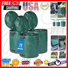 Eco-Friendly 3-Pack 72 Gallons Reusable Yard Waste Bags with Zippered Lid