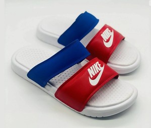 red white and blue nike sandals