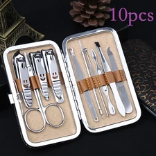 10PCS Pedicure / Manicure Set Nail Clippers Cleaner Cuticle Grooming Kit Case