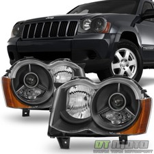 Black 2008-2010 Jeep Grand Cherokee Projector Headlights 08-10 Halogen Fit only