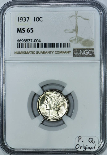 1937 Mercury Dime NGC MS-65; P.Q. Original