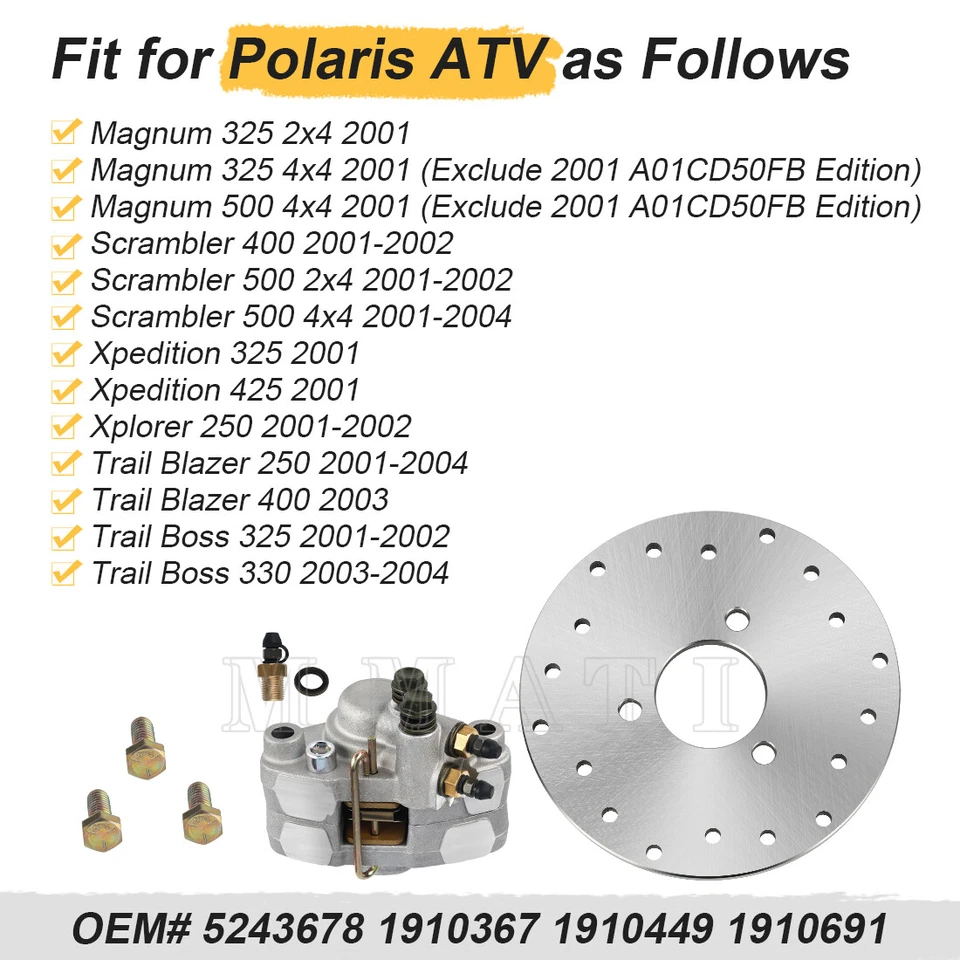 Rotor de disco de freio traseiro e pinça com kit de parafusos para Polaris Trail Boss 330 2003-2004 - Imagem 4 de 4