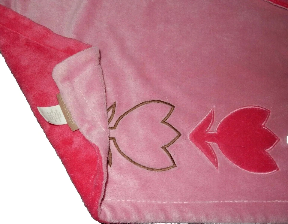 6D 30x40 Dwell Studio Pink TULIPS Flowers Velour Plush Chamois Crib Baby Blanket - Image 3 of 4