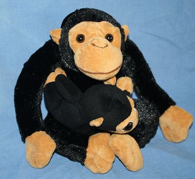 Chimp Chimpanzee Mama Baby Monkey Mom 12'' Black Plush Stuffed Ape Toy RI Novelty