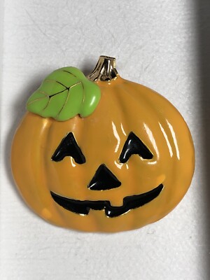 Large Orange Enamel Jack'O Lantern Pumpkin Halloween Fall Brooch Pin