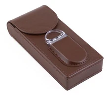 Prestige Import Group 3 Cigar Leather Case w/ Cutter (Brown)