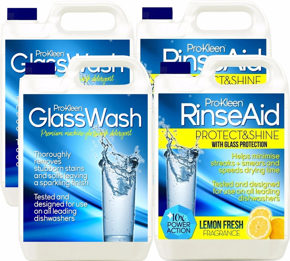 PRO-KLEEN DISHWASHER MACHINE GLASS WASH FLUID DETERGENT LIQUID RINSE AID GLASSWARE SHINE