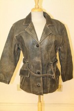 WOMENS TANNER WEST VTG GRAY LEATHER BELTED INSULATED COAT/JACKET SZ M