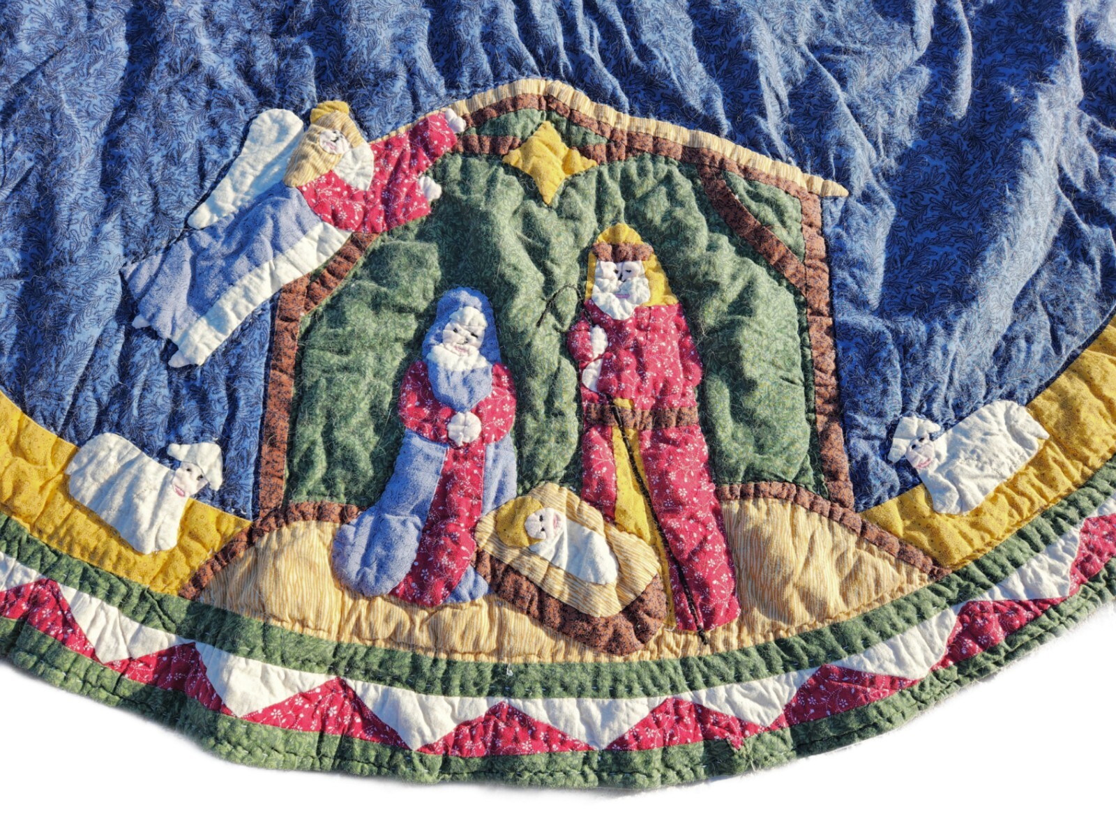 Christmas Tree Skirt Nativity Scene Appliqué Mary Joseph Baby Jesus Large eBay