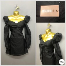 NEW Missguided Black Organza Skater Party Occasion Dress UK 8 EUR 36 Puff Sleeve
