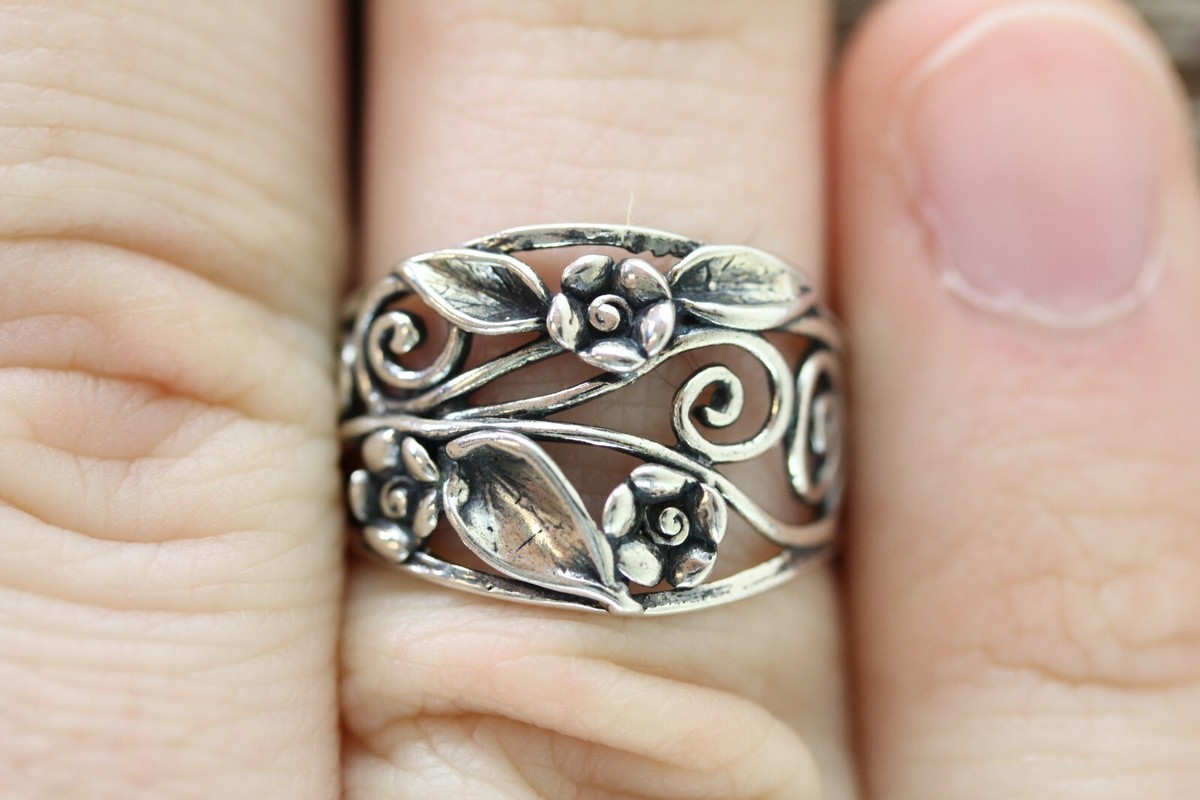VINTAGE PZ ISRAEL FLOWER FLORAL STERLING SILVER 925 RING SZ 7.25