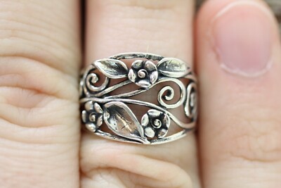 VINTAGE PZ ISRAEL FLOWER FLORAL STERLING SILVER 925 RING SZ 7.25