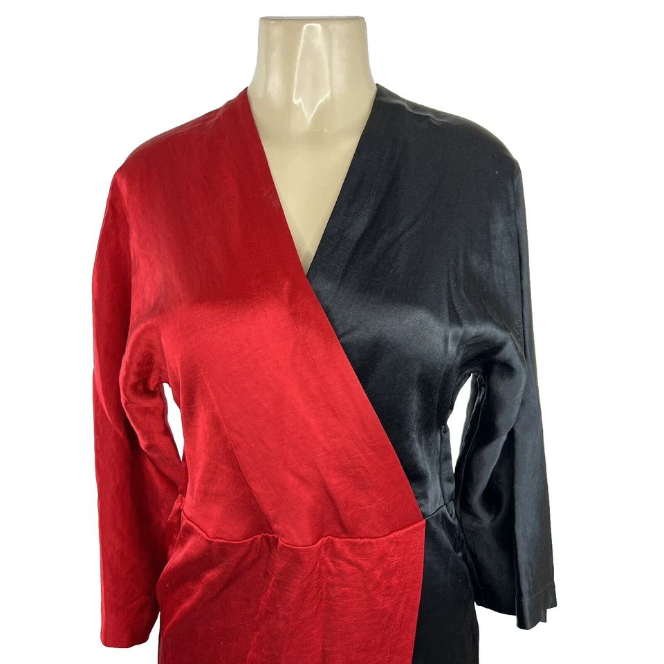 Zero + Maria Cornejo Oki платье размер 6 искусственного надежном красный черный атласный Colorblock допио - Изображение 2 из 4