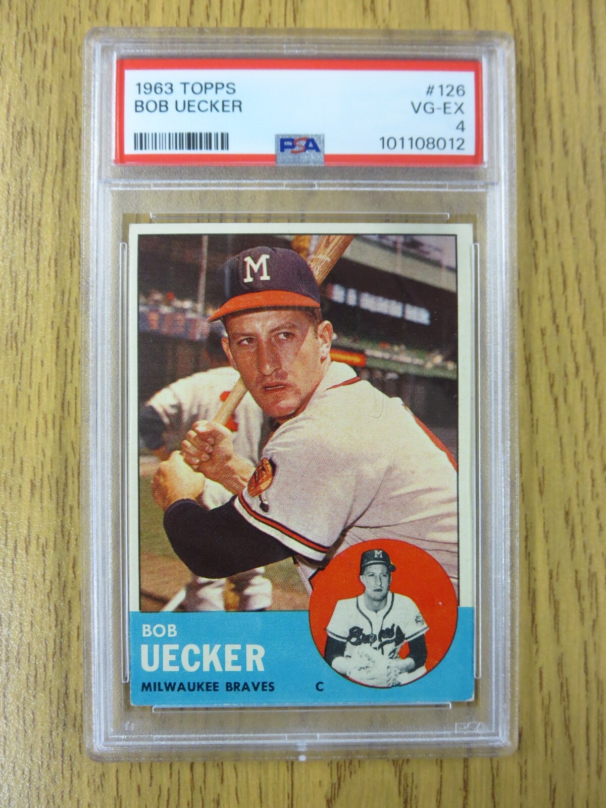 1963 Topps Bob Uecker #126 Milwaukee Brewers PSA 4 CLEAN SLAB WD